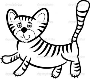 Cartoon Humorous Illustration of Cute Little Tiger for Coloring Book