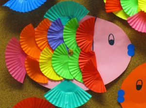 fish paper folding with cup cakes for preschool