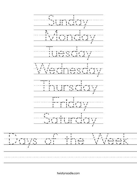 Days Of The Week Worksheet For Kindergarten Preschool Crafts
