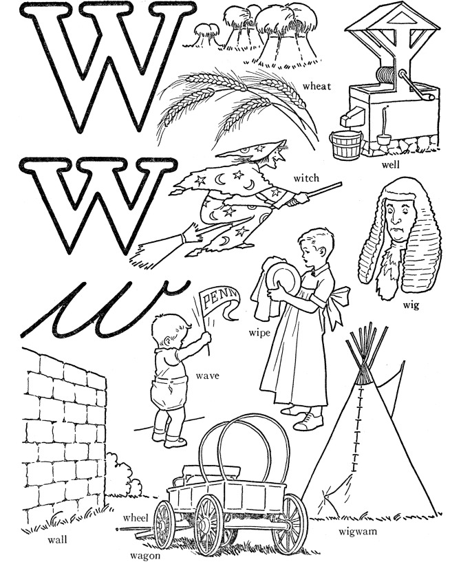free-coloring-worksheet-beginning-with-letter-w - Preschool Crafts