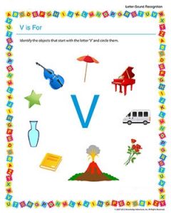 Letter v worksheet for preschool and kindergarten