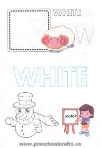 kindergarten w is for white coloring page