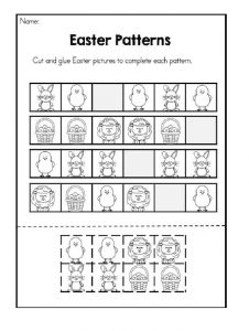 Easter Patterns Worksheet - Cut and glue easter pictures to complete each pattern