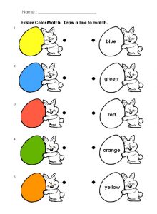 Happy Easter Colored Match Worksheet for Preschool