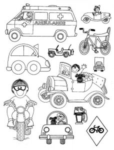 ambulance-car-bicycle-motorcycle coloring pages for preschool