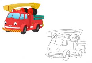 fire engine colored coloring pages for kindergarten and preschool free printable