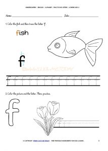 free printable color the fish and then trace letter f
