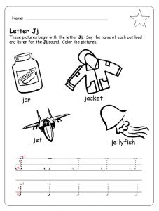 letter j trace line worksheet for preschool