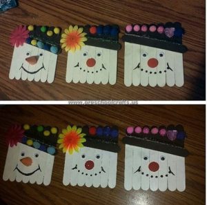 popsicle stick snowman craft idea for kids