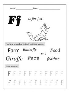 preschool worksheet related to letter f is for fox