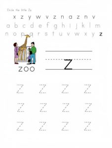 Practice tracing Line Small Letter z worksheets for preschooler - circle the little z