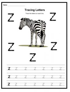 Small letter z is for zebra worksheet for kindergarten - Practice tracing Line letter z worksheets for 1st grade