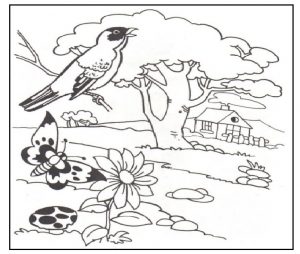 Spring theme printable coloring pages for kids