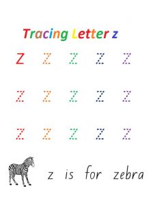 Tracing small letter z is for zebra colored worksheet for preschooler