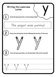 Writing the lowercase letter y for preschooler