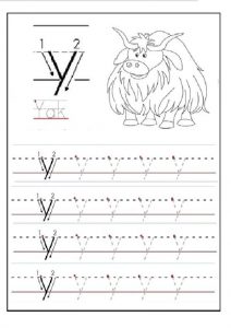 lowercase letter y tracing worksheet for 1st grade