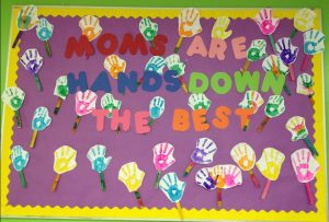 Mother's day hand print themed bulletin board ideas for preschool