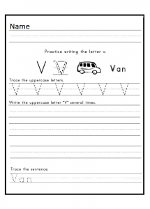 Printable uppercase letter v worksheet for kindergarten