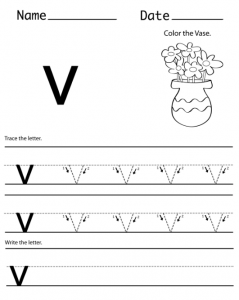 Trace the lowercase letter v worksheets