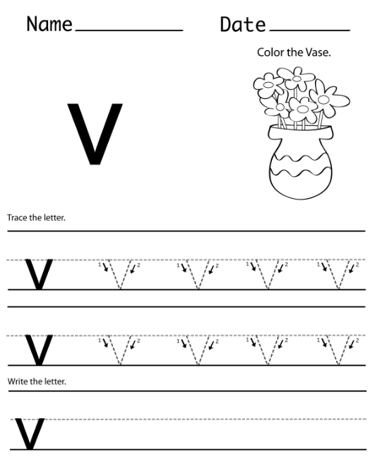 Trace the lowercase letter v worksheets - Preschool Crafts