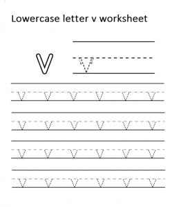 Tracing lowercase letter v worksheet for kindergarten