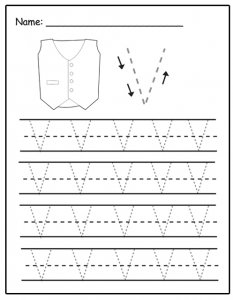 Uppercase letter V tracing sheet