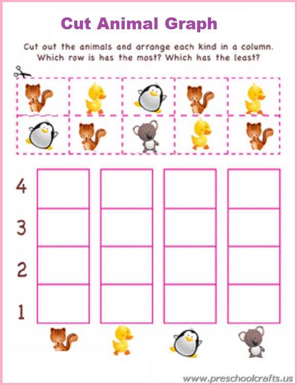animal graph cut worksheet for kindergarten