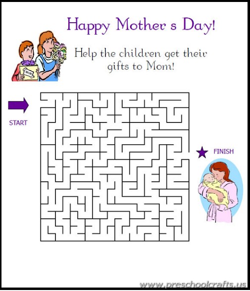 mothers day mazes printable worksheets - Preschool Crafts