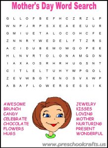 mothers day search word worksheets for first grade