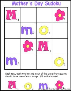 mothers day sudoku workpages for kids
