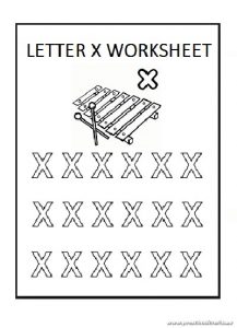 Lowercase letter x coloring sheet for preschool