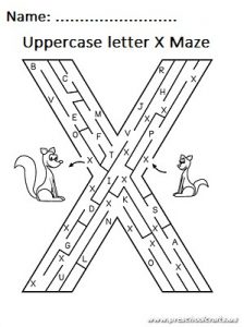 Uppercase letter x maze worksheet for preschool