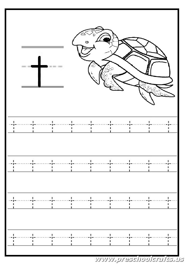Trace the lowercase letter t worksheet - Preschool Crafts