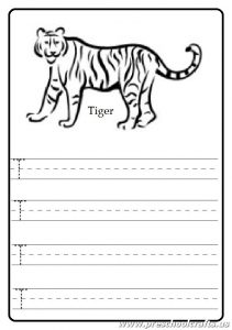 Uppercase letter T worksheet - Tiger coloring page