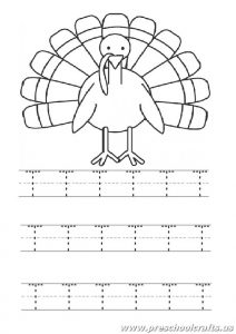 Uppercase letter T worksheet for 1st grade and kindergarten - Turkey coloring