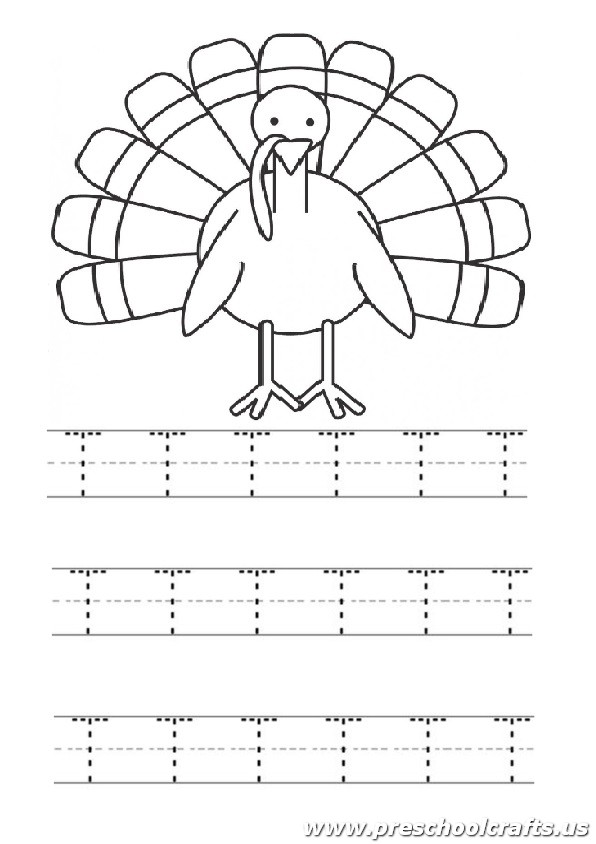 Uppercase letter T worksheet for 1st grade and kindergarten - Turkey