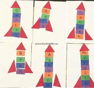Rectangle rocketship craft idea for preschool and kindergarten