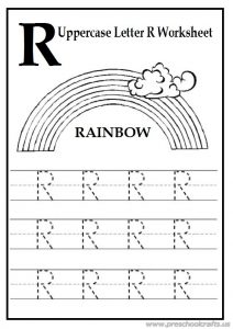 Trace the Uppercase letter R Worksheet free printables