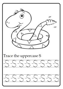 Trace the uppercase S worksheet for kindergarten and firstgrade