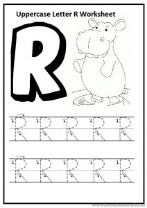 Trace the uppercase letter R is for rhino worksheet