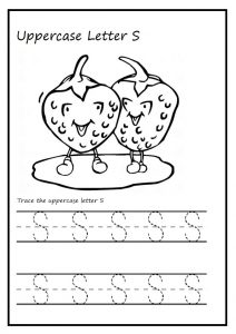 Trace the uppercase letter S worksheet for kindergarten and 1st grade