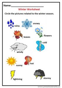 Circle the winter season pictures worksheet for preschool and kindergarten