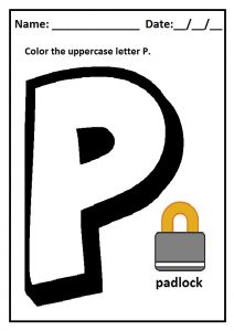 Color sheet the uppercase letter P for preschool and kindergarten
