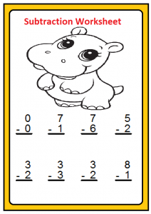 Free Beginner Subtraction Worksheet for First Grade
