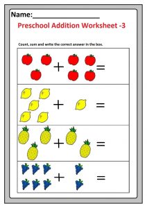 Preschool Basic Addition Worksheet 3 Free Printable