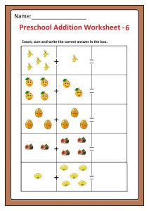 Preschool Basic Addition Worksheet 6 Free Printable