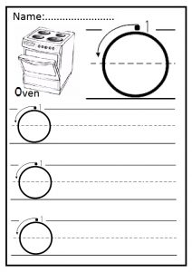 Writing lowercase letter o worksheet for preschool and kindergarten