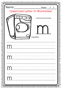 Lowercase Letter M Write Worksheet for Kindergarten and Preschool