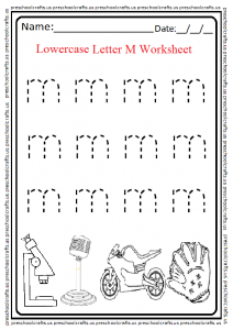 Lowercase Letter m Trace Worksheet for Preschool and Kindergarten
