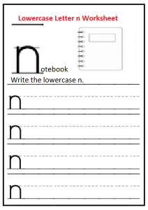 Lowercase Letter n Write Worksheet for Kindergarten and Preschool
